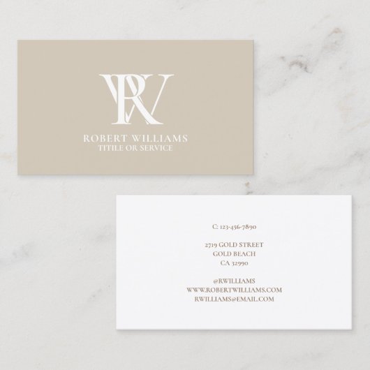 Elegant Professional Monogram White beige Visitekaartje (Voorkant / Achterkant)