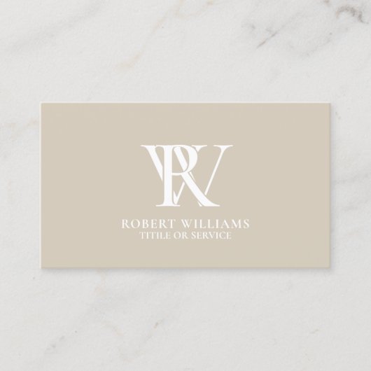 Elegant Professional Monogram White beige Visitekaartje (Voorkant)