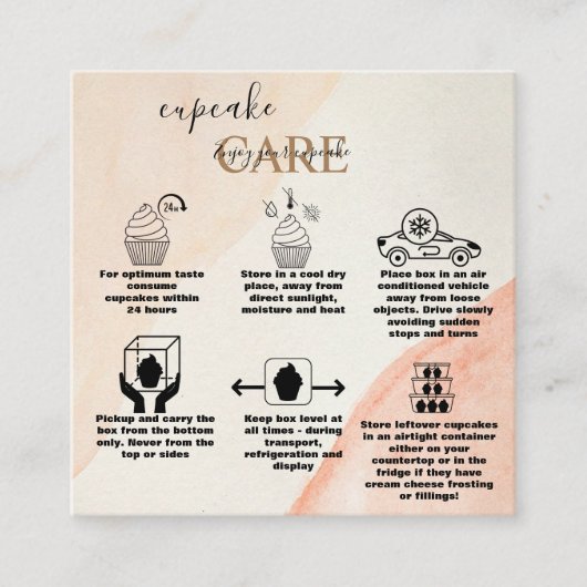 Elegant Professional OrangeTerracotta Cupcake Care Vierkante Visitekaartje (Voorkant)