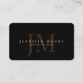 Elegant Professional Plain Black Gold Monogram Visitekaartje (Voorkant)