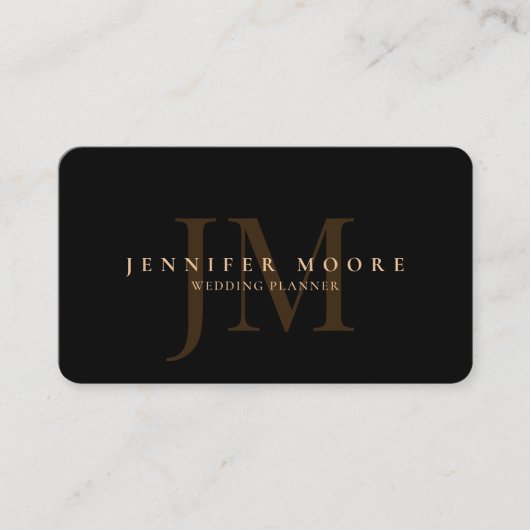 Elegant Professional Plain Black Gold Monogram Visitekaartje (Voorkant)