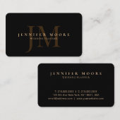 Elegant Professional Plain Black Gold Monogram Visitekaartje (Voorkant / Achterkant)