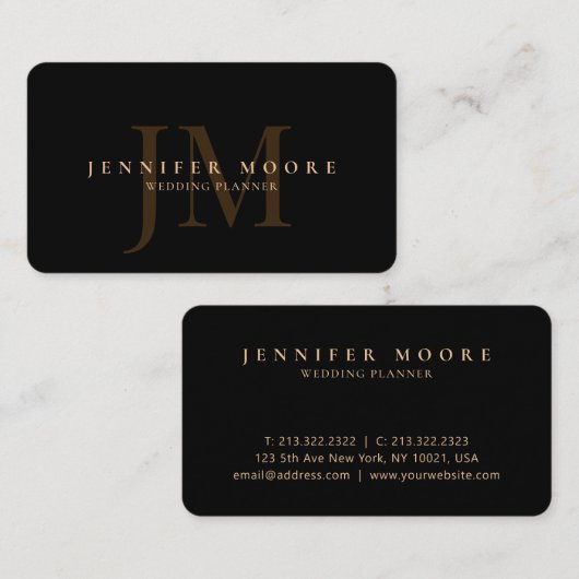 Elegant Professional Plain Black Gold Monogram Visitekaartje (Voorkant / Achterkant)