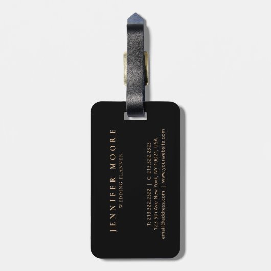 Elegant Professional Plain Black Gold Monogramed Bagagelabel (Achterkant verticaal)