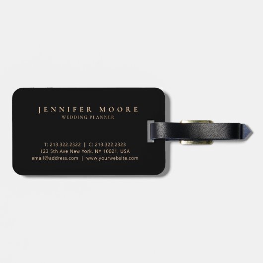 Elegant Professional Plain Black Gold Monogramed Bagagelabel (Achterkant horizontaal)