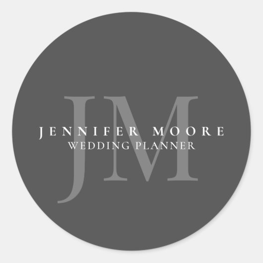Elegant Professional Plain Grey Gold Monogram Ronde Sticker (Voorkant)