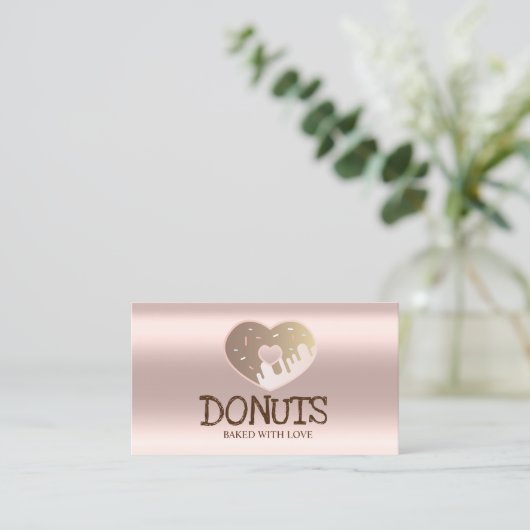 Elegant Professional, Roos Gold, Donuts, Bakery Visitekaartje (Staand voorkant)
