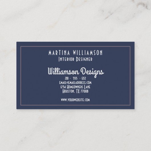 Elegant Professional Salon Interior Designer Blue Visitekaartje (Achterkant)