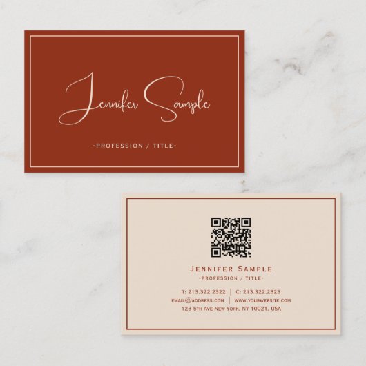 Elegant Professional Script Terracotta Euro Size Visitekaartje (Voorkant / Achterkant)