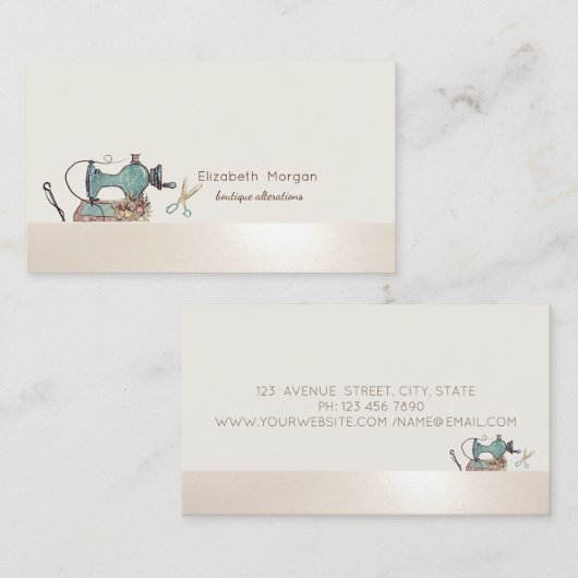 Elegant Professional Sewing Machine Scissors Cream Visitekaartje (Voorkant / Achterkant)