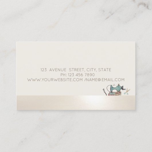 Elegant Professional Sewing Machine Scissors Cream Visitekaartje (Achterkant)