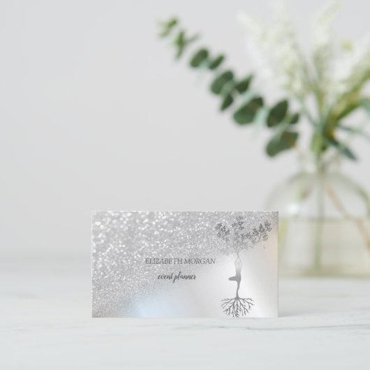 Elegant Professional Silver Bokeh Tree Women Visitekaartje (Staand voorkant)
