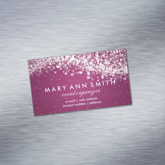 Elegant Professional Silver Sparging Wave Pink Magnetisch Visitekaartje (Voorbeeld)