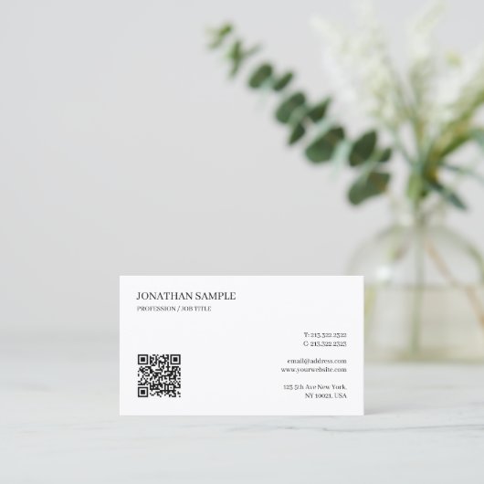 Elegant Professional Simple Custom Text QR Code Visitekaartje (Staand voorkant)