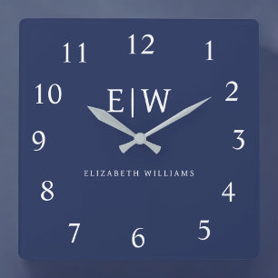 Elegant Professional Simple Monogram Minimalist Vierkante Klok