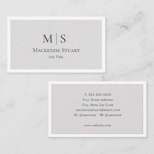 Elegant Professional Simple Monogram Minimalist Visitekaartje (Voorkant / Achterkant)