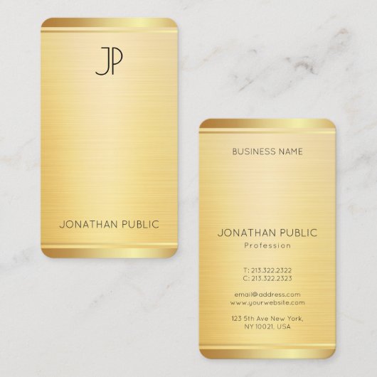 Elegant Professional Sjabloon Faux Gold Verticaal Visitekaartje (Voorkant / Achterkant)