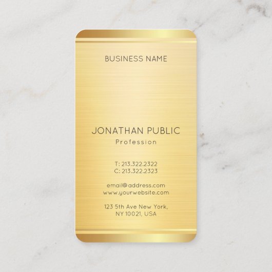 Elegant Professional Sjabloon Faux Gold Verticaal Visitekaartje (Achterkant)
