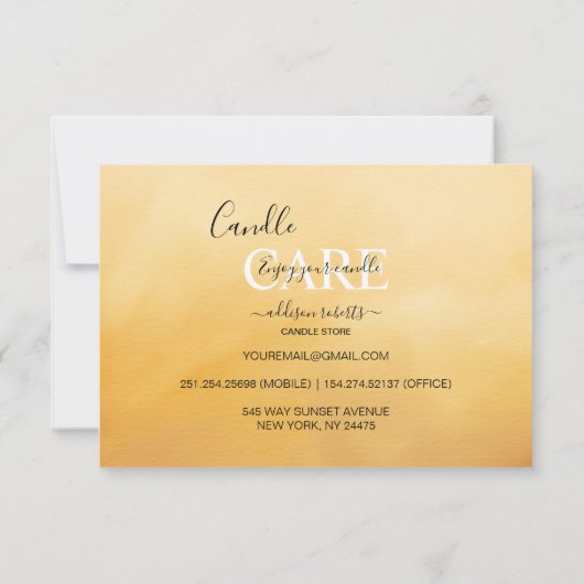 Elegant Professional Terracotta Candle Care Bedankkaart (Achterkant)