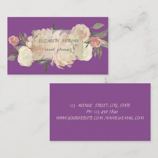 Elegant Professional  Violet, Flowers Visitekaartje (Voorkant / Achterkant)