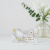 Elegant Professional White en Gold Marble Visitekaartje (Staand voorkant)