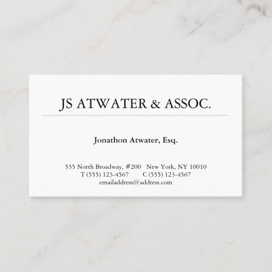 Elegant Professional White Lawyer Visitekaartje (Voorkant)
