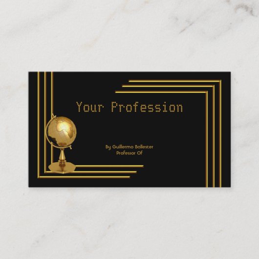 Elegant Professioneel Beroep Zwart Goud Wereldbol Visitekaartje (Voorkant)
