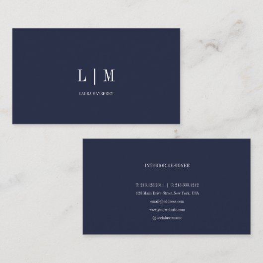 Elegant Professioneel Eenvoudig Monogram Marine Visitekaartje (Voorkant / Achterkant)