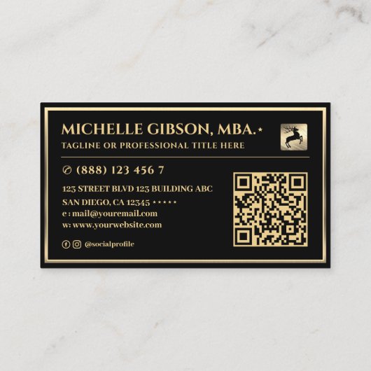 Elegant Professioneel Faux Gold Lijst Zwart Modern Visitekaartje (Achterkant)