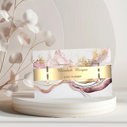 Elegant Professioneel Goud Streep Roze Marmer Visitekaartje