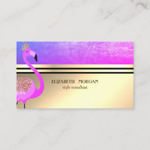 Elegant  Professioneel Goud,Strepen,Roze Flamingo Visitekaartje