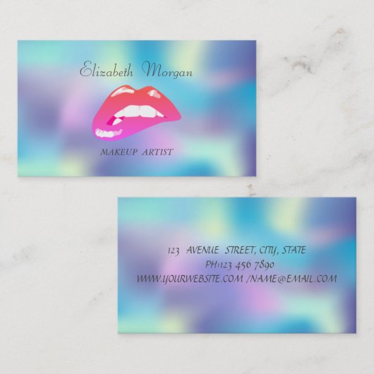 Elegant professioneel Iridescent Holographic Lips Visitekaartje (Voorkant / Achterkant)