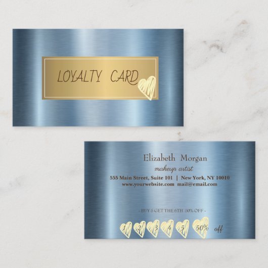 Elegant professioneel Lijst, hartblauw metallisch Klantenkaartje (Voorkant / Achterkant)