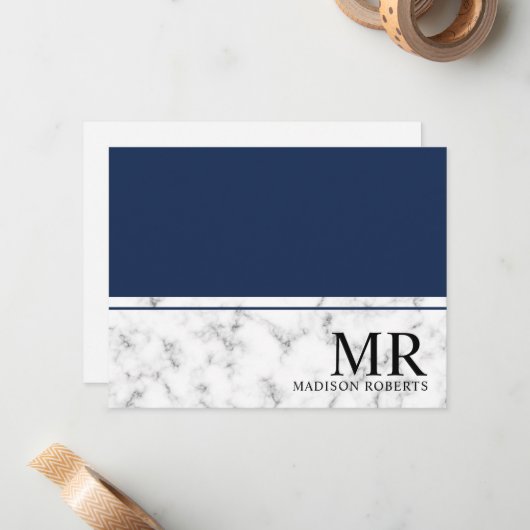 Elegant professioneel marinemonogram notitiekaartje (Voorkant / Achterkant in situ)