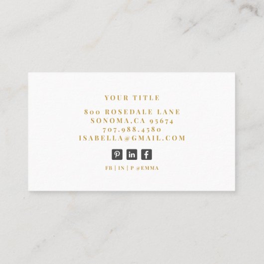 Elegant Professioneel Minimalistisch Goud Monogram Visitekaartje (Achterkant)