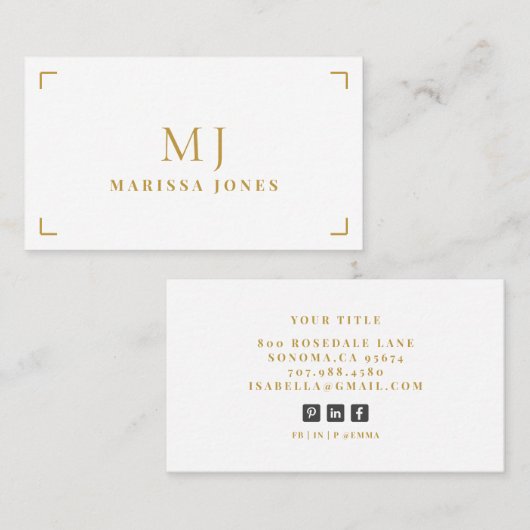 Elegant Professioneel Minimalistisch Goud Monogram Visitekaartje (Voorkant / Achterkant)
