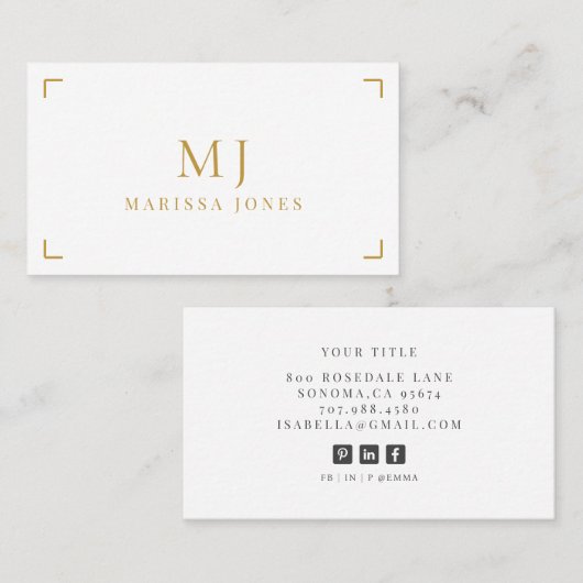 Elegant Professioneel Minimalistisch Goud Monogram Visitekaartje (Voorkant / Achterkant)