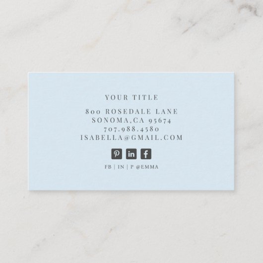 Elegant Professioneel Minimalistisch Monogram Blau Visitekaartje (Achterkant)