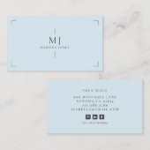 Elegant Professioneel Minimalistisch Monogram Blau Visitekaartje (Voorkant / Achterkant)