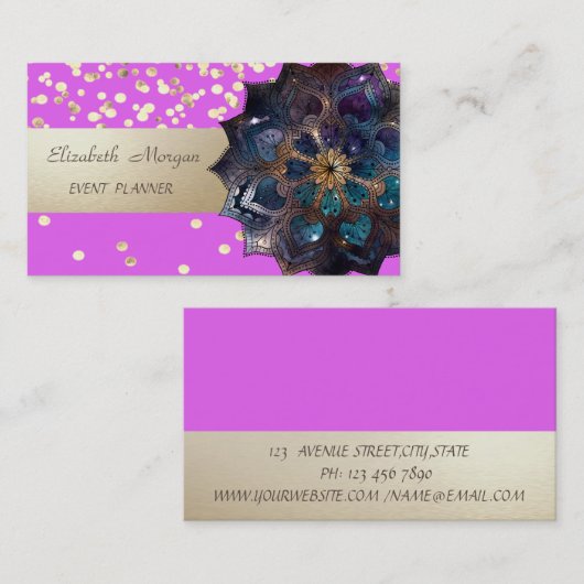 Elegant Professioneel, Modern, Confetti, Mandala Visitekaartje (Voorkant / Achterkant)