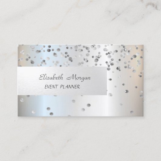 Elegant Professioneel, Modern, Confetti, Zilver Visitekaartje (Voorkant)