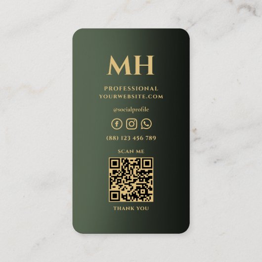 Elegant Professioneel Modern Glanzend Groen Monogr Visitekaartje (Achterkant)