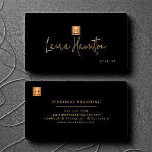 Elegant professioneel monogram goud zwart visitekaartje