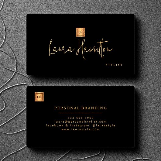 Elegant professioneel monogram goud zwart visitekaartje