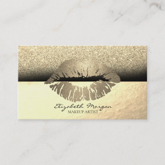 Elegant Professioneel Monogram Gouden Glitter Lipp Visitekaartje (Voorkant)