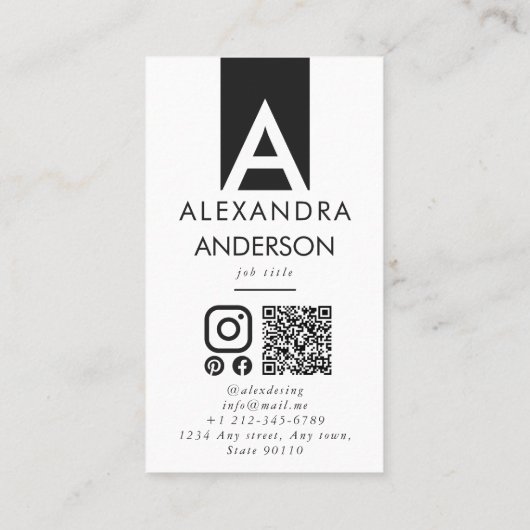 Elegant professioneel monogram minimale QR-code Visitekaartje (Achterkant)