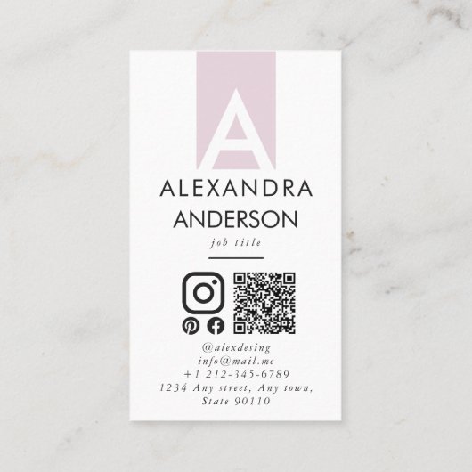 Elegant professioneel monogram minimale QR-code Visitekaartje (Achterkant)