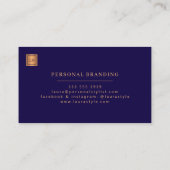 Elegant professioneel monogram navyblauw goud visitekaartje (Achterkant)