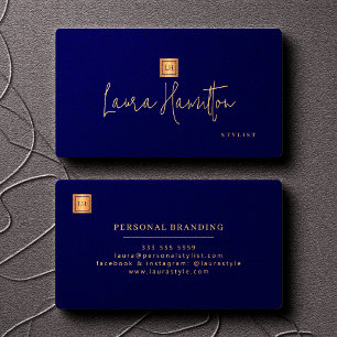 Elegant professioneel monogram navyblauw goud visitekaartje