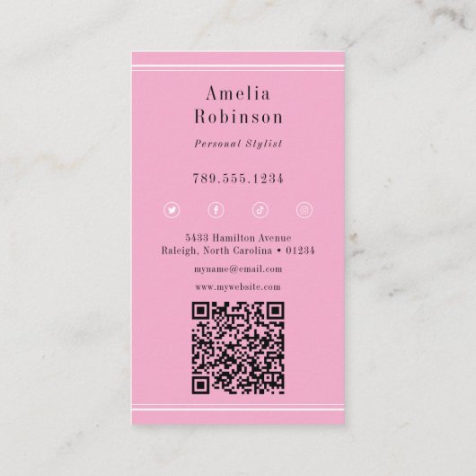 Elegant professioneel monogram roze visitekaartje (Achterkant)